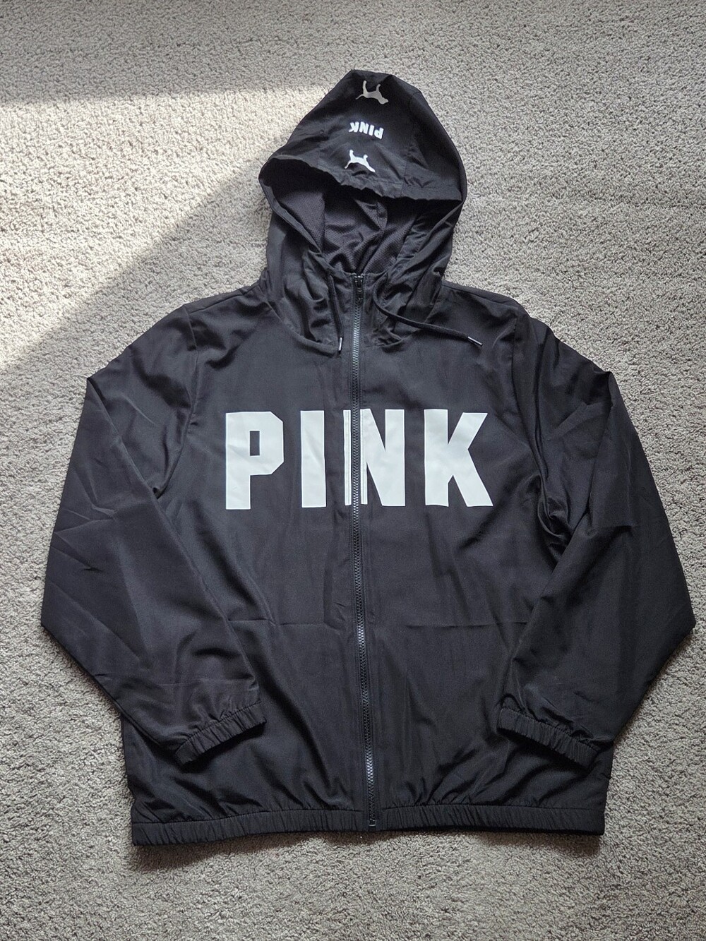 PINK Victoria's Secret Black Full-Zip Hooded Windbreaker Jacket Size XS/S Casual